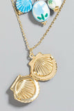 Clam Locket And Floral Bead Charms Layered Chain Necklace