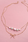 Pink Porcelain and Pearl Bow Necklace