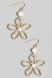 Pearl Beads Wire Flower Dangle Earrings