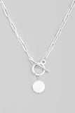 Toggle Chain Link Disc Pearl Charm Necklace