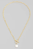 Toggle Chain Link Disc Pearl Charm Necklace