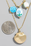 Clam Locket And Floral Bead Charms Layered Chain Necklace