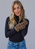 Camel, Black & White Patterned Knit Mittens