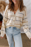 Multicolour Striped Button V Neck Cardigan