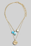 Clam Locket And Floral Bead Charms Layered Chain Necklace