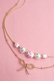Pink Porcelain and Pearl Bow Necklace