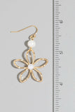 Pearl Beads Wire Flower Dangle Earrings