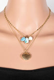Clam Locket And Floral Bead Charms Layered Chain Necklace
