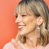 Adaline Horizontal Stripes Beaded Fringe Earrings Light Desert