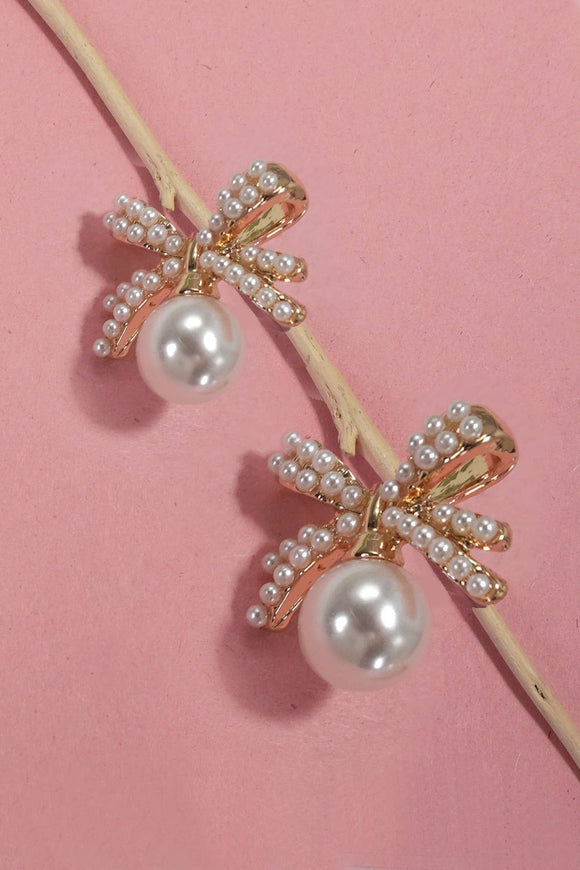 Pearl Drop Bow Earring