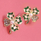 Rhinestone Checker Clover Earrings