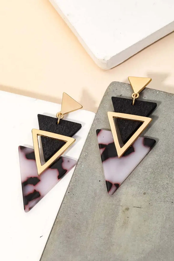 Wooden Acetate Triangle Drop Earrings