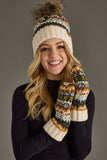 Cream & Multicolored Patterned Pom Hat