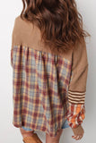 Plaid Patch Henley Knit Top