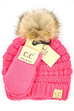 C.C Baby Solid Ribbed Pom Beanie and Mitten Glove