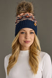 Navy, Rust & Pink Patterned Pom Hat