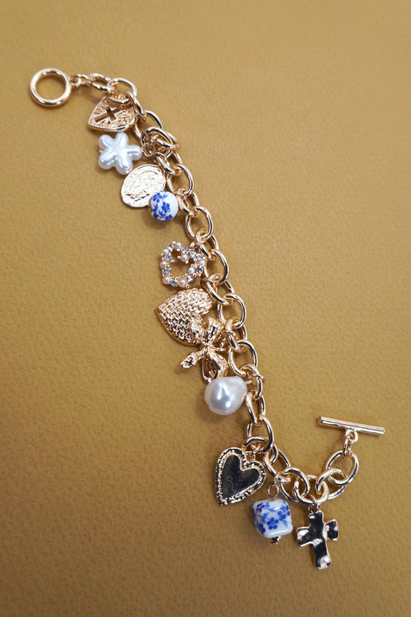 Porcelain inspired toggle charm bracelet