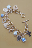Porcelain inspired toggle charm bracelet