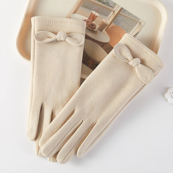 Round Bow Knot Highlight Solid Winter Gloves