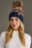 Navy, Rust & Pink Patterned Pom Hat