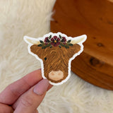 Highland Cow & Flower Crown Sticker