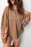 Plaid Patch Henley Knit Top