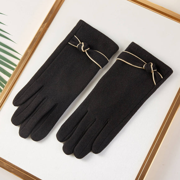Solid with Gold Trim Bow Knot Winter Gloves