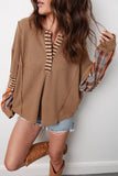 Plaid Patch Henley Knit Top