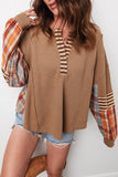 Plaid Patch Henley Knit Top