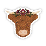Highland Cow & Flower Crown Sticker
