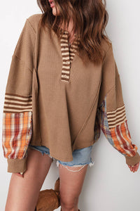 Plaid Patch Henley Knit Top