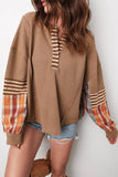 Plaid Patch Henley Knit Top