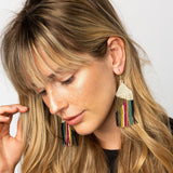Elise Angle with Stripes Beaded Fringe Earrings